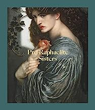 A square book cover or art print featuring a classical painting of a woman in flowing blue gray holding a pomegranate, with the title text 'Pre-Raphaelite Sisters' overlaid in gold. The image is centred on a muted teal background.