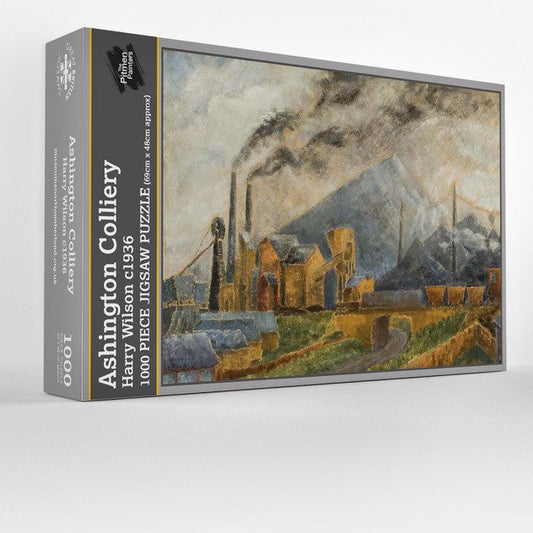 Jigsaw puzzle box featuring an industrial scene 