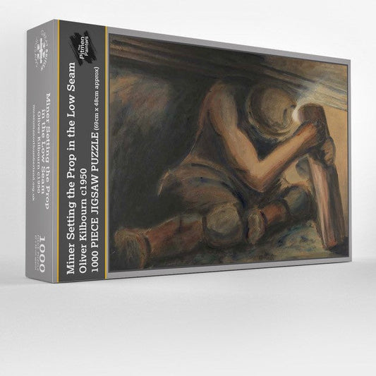 Jigsaw puzzle box with artwork of a man in an underground coal mining scene