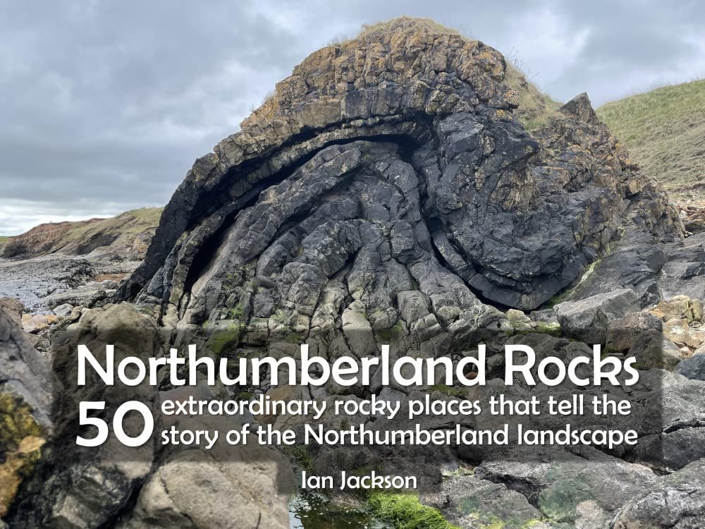 Book cover of 'Northumberland Rocks' with a large rock formation in the background