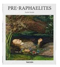 The front cover of the book 'Pre-Raphaelites' by Heather Smallwood, published by Taschen. The cover features a square illustration of a classic Pre-Raphaelite painting depicting the figure of Ophelia in a body of water surrounded by plants and flowers. 