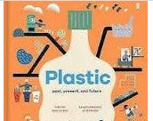 Book cover of 'Plastic' with illustrations of plastic waste and recycling symbols.